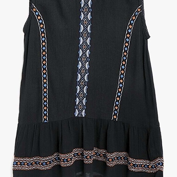 Chloe & Katie Chloe K Black Mosaic Embroidered Gauzy Textured Peplum Tank Top - Picture 11 of 16